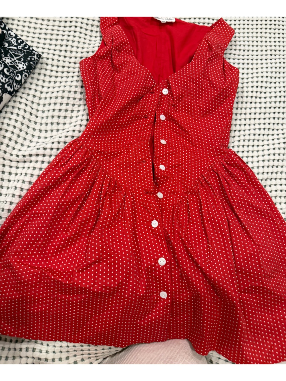 Frankie's Bikinis Red Polka Dot Button-Front Kids Dress